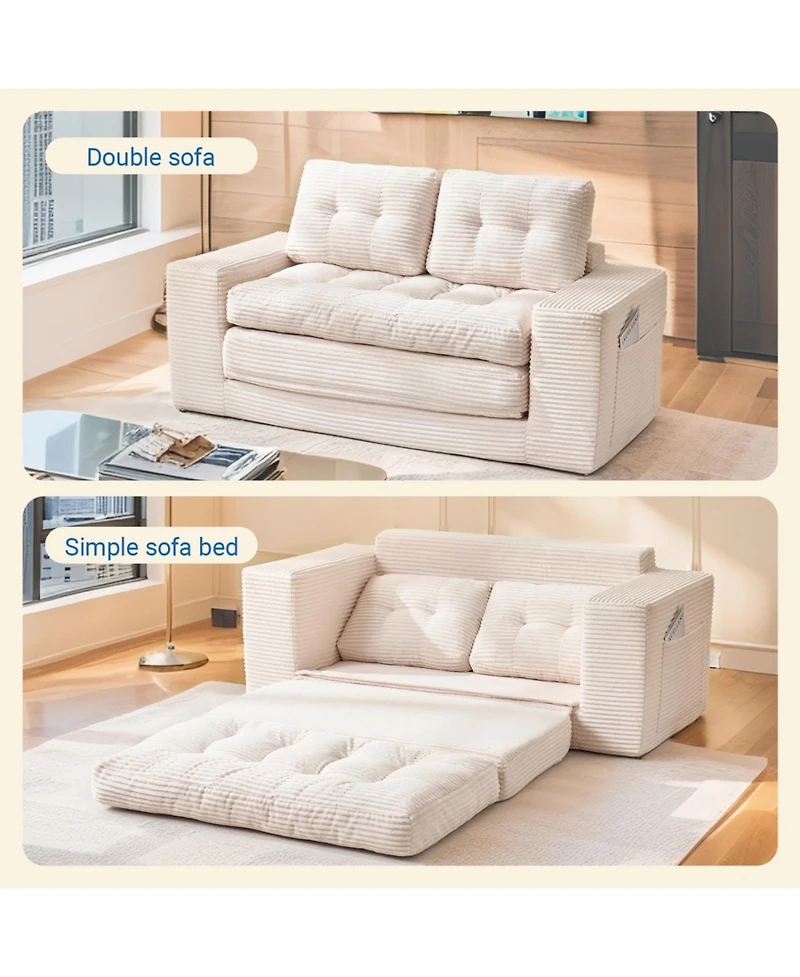 Streamdale Furniture Streamdale Loveseat Sofa Bed with Memory Foam & Steel Frame - No Assembly, Convertible (Beige