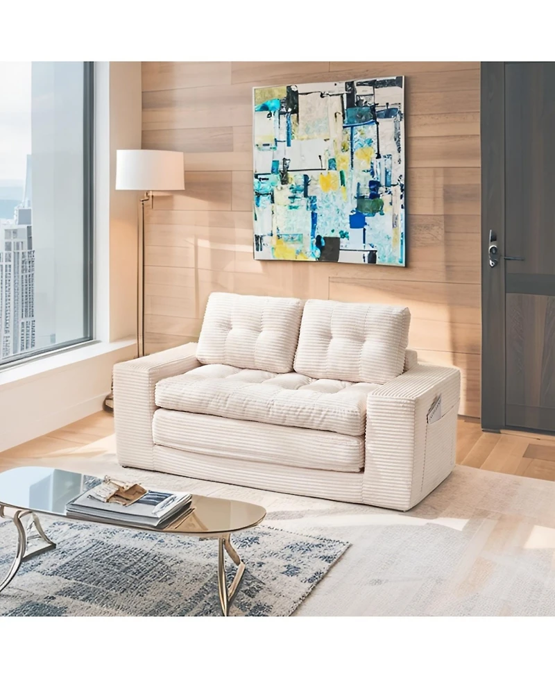 Streamdale Furniture Streamdale Loveseat Sofa Bed with Memory Foam & Steel Frame - No Assembly, Convertible (Beige