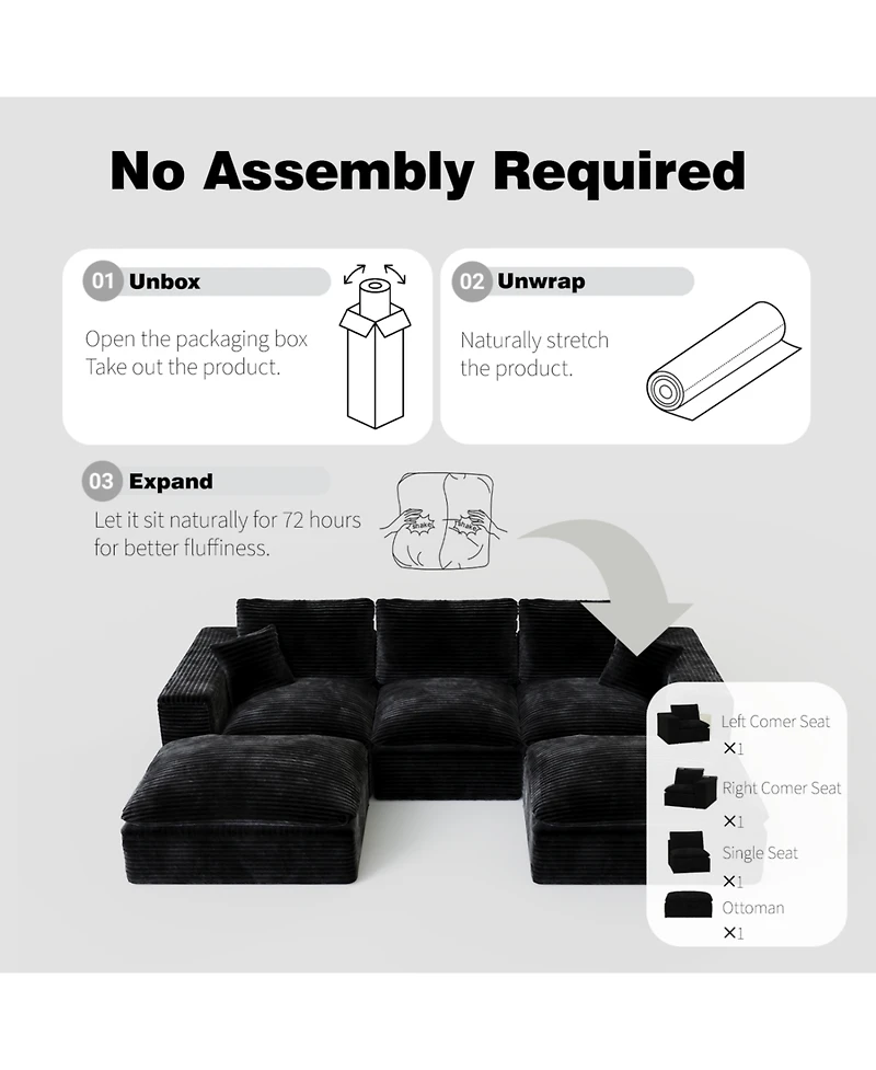 Streamdale 108" Cloud Sectional Couch with L-Shape Chaise, Modern Modular Sofa, Deep Seat, Plush Corduroy