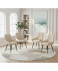 Streamdale Furniture Streamdale Dining Chairs Set of 4, Off White Faux Leather, Gold Mesh Texture, Black Legs (Set of 4