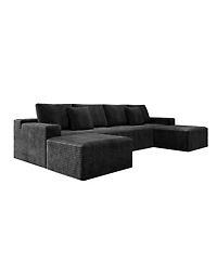 Streamdale Furniture Streamdale Grey 4PC Modular Corduroy Sectional Sofa - No Assembly Required