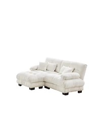 Streamdale Furniture Streamdale Cloud Couch Chenille 2 Seater Sectional Sofa with Pillows and Ottoman, White