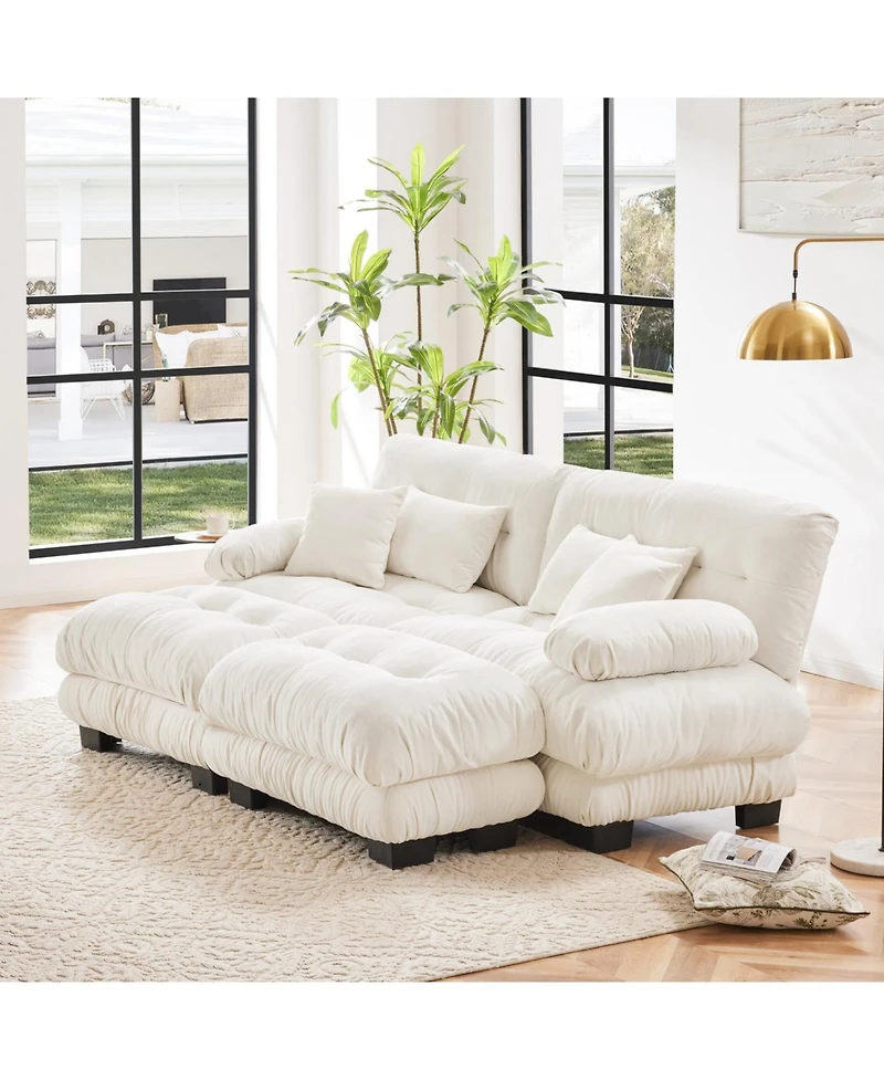 Streamdale Cloud Couch Sleeper Sofa, Chenille 2 Seater with 2 Lumbar & 2 Throw Pillows, 2 Ottomans