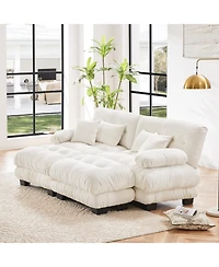 Streamdale Cloud Couch Sleeper Sofa, Chenille 2 Seater with 2 Lumbar & 2 Throw Pillows, 2 Ottomans