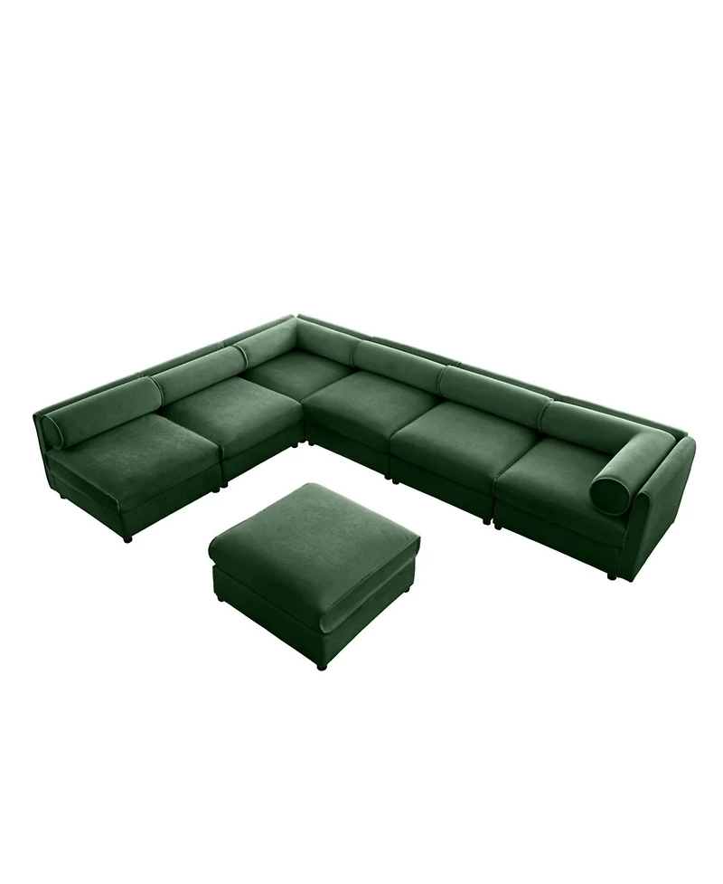 Streamdale Modern 6-Piece Modular Sectional Sofa with Storage - Soft Green Chenille