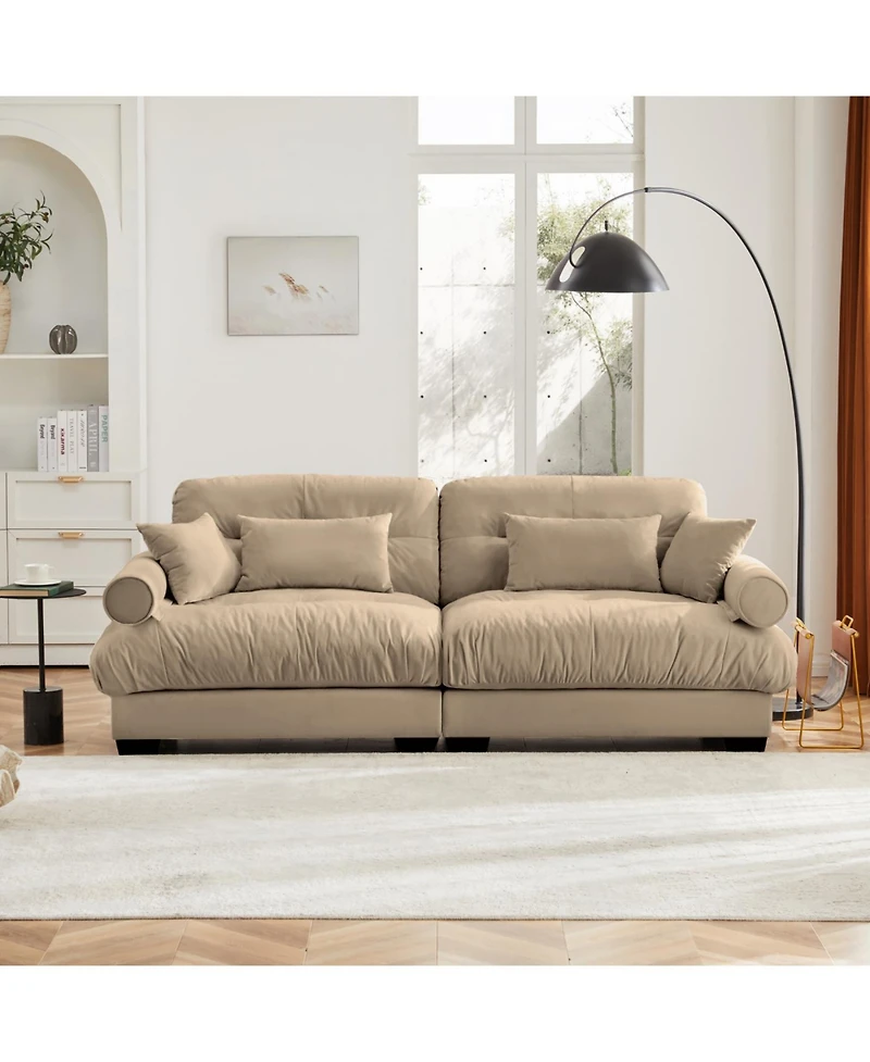 Streamdale Camel Velvet Two-Seater Sofa with Pillows