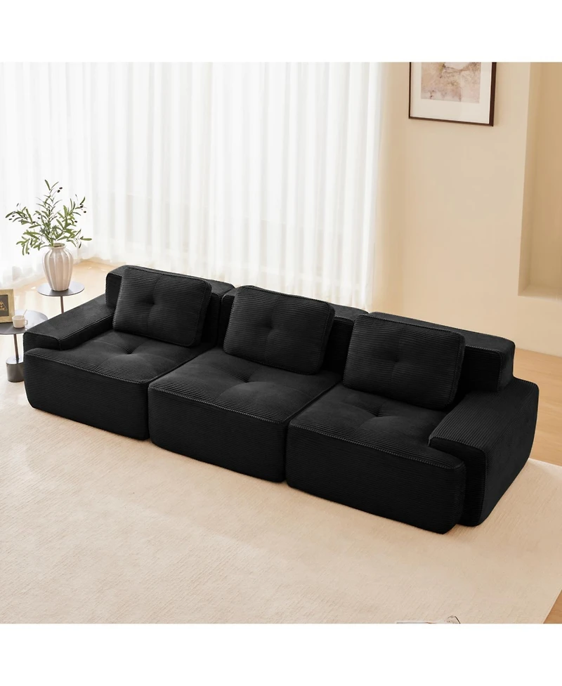 Streamdale Furniture Streamdale Modern Modular Sectional Sofa, Corduroy Fabric, Oversized 3-Seater Couch, Black