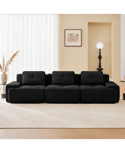 Streamdale Furniture Streamdale Modern Modular Sectional Sofa, Corduroy Fabric, Oversized 3-Seater Couch, Black
