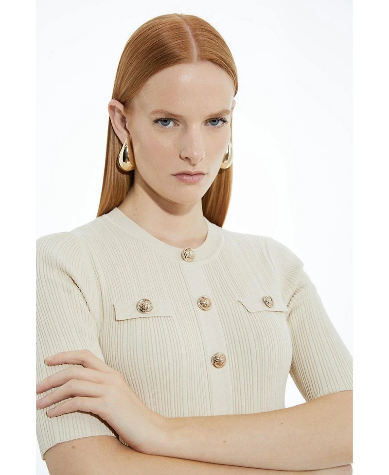 Karen Millen Women's Rib Knit Military Trim Maxi Dress