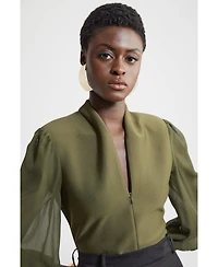 Karen Millen Women's Zip Detail Chiffon Sleeve Knit Top