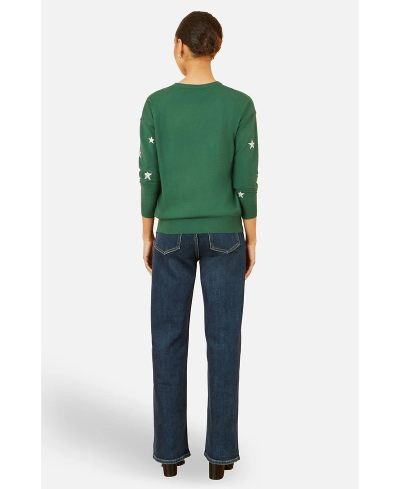 Yumi Women's Foil Star Print Relaxed Fit Sweater