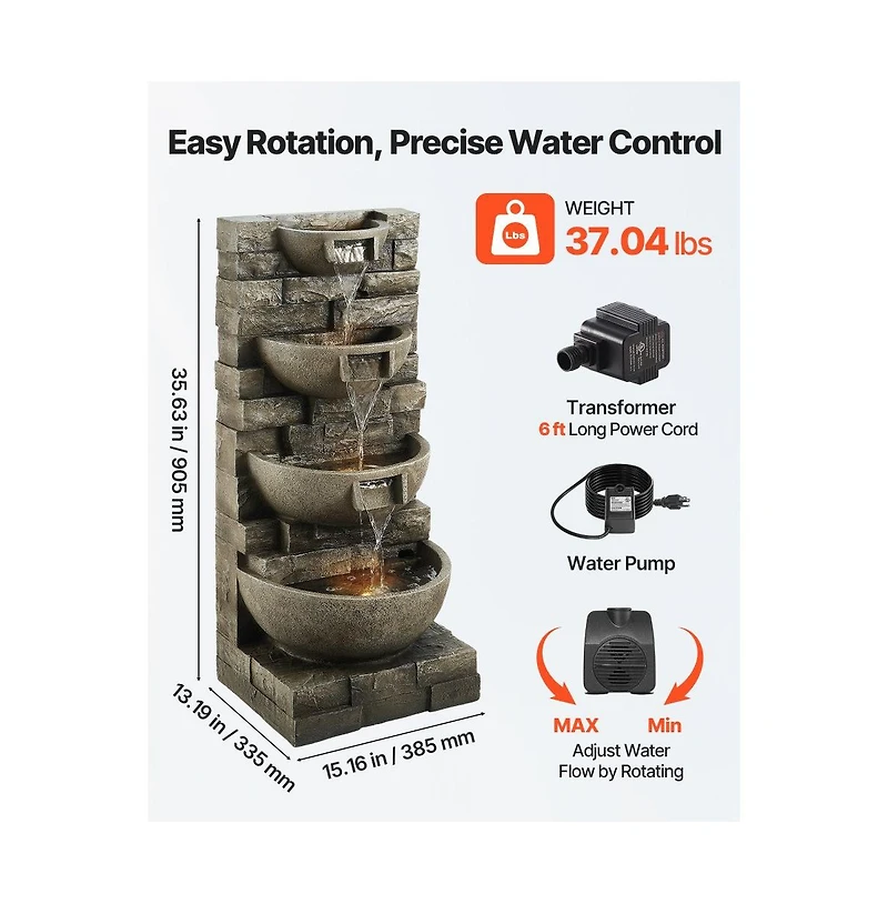 Outdoor 4-Tier Block Stack Yard Fountain for Garden or Patio