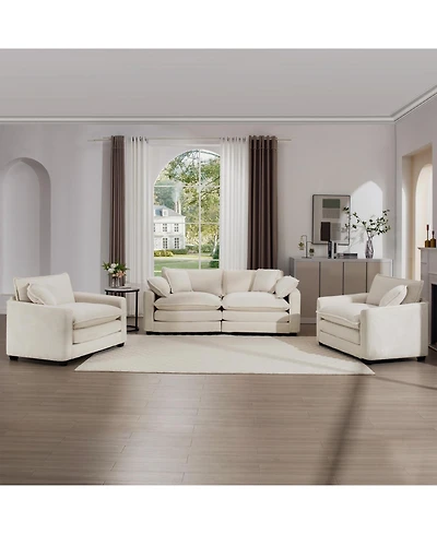 Streamdale Furniture Streamdale Warm and Cozy Sofa Set with Soft Cushions and Pillows, Light Beige Corduroy