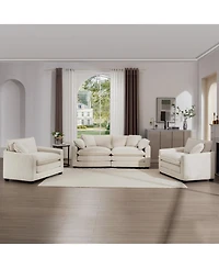 Streamdale Furniture Streamdale Warm and Cozy Sofa Set with Soft Cushions and Pillows, Light Beige Corduroy