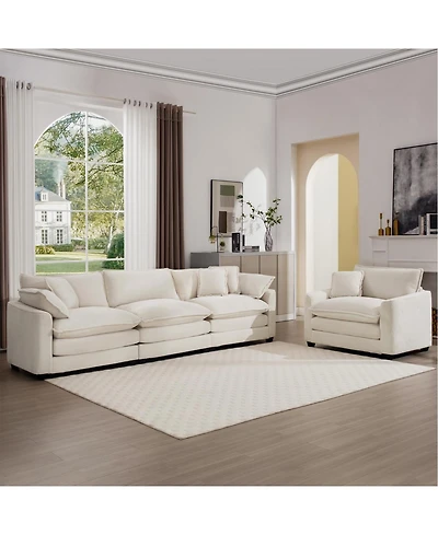 Streamdale Furniture Mid-Century Modern 2-Piece Sofa Set: 3-Seater & Chair, Light Beige Corduroy