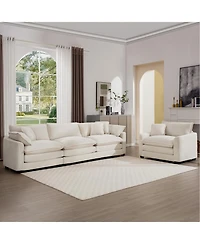 Streamdale Furniture Mid-Century Modern 2-Piece Sofa Set: 3-Seater & Chair, Light Beige Corduroy