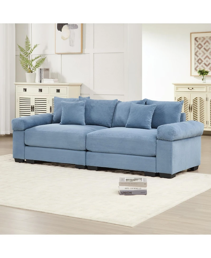 Streamdale Furniture Streamdale 92" Oversized Cloud Modular Sectional Couch, Corduroy, Blue