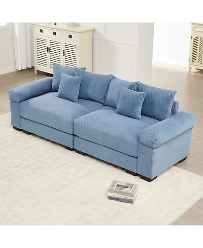 Streamdale Furniture Streamdale 92" Oversized Cloud Modular Sectional Couch, Corduroy, Blue