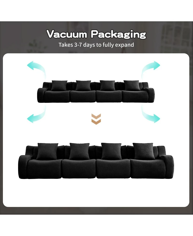 Streamdale Furniture Streamdale 4-Seat Boneless Sofa, Teddy Fabric, No Assembly, Curved Armrest, Black