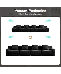 Streamdale Furniture Streamdale 4-Seat Boneless Sofa, Teddy Fabric, No Assembly, Curved Armrest, Black