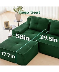 Streamdale Furniture Modern L-Shaped Corduroy Sectional Sofa with Ottoman, Green