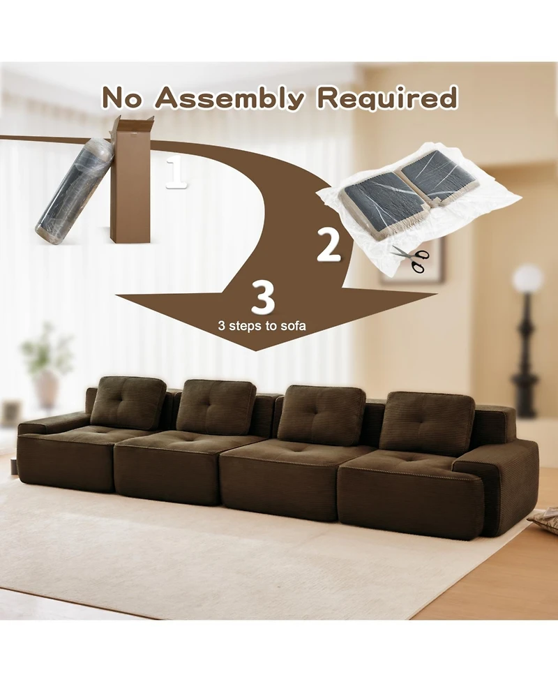 Streamdale Furniture Streamdale 153" Modern Modular Corduroy Sectional Sofa, 4-Seater Couch, Brown