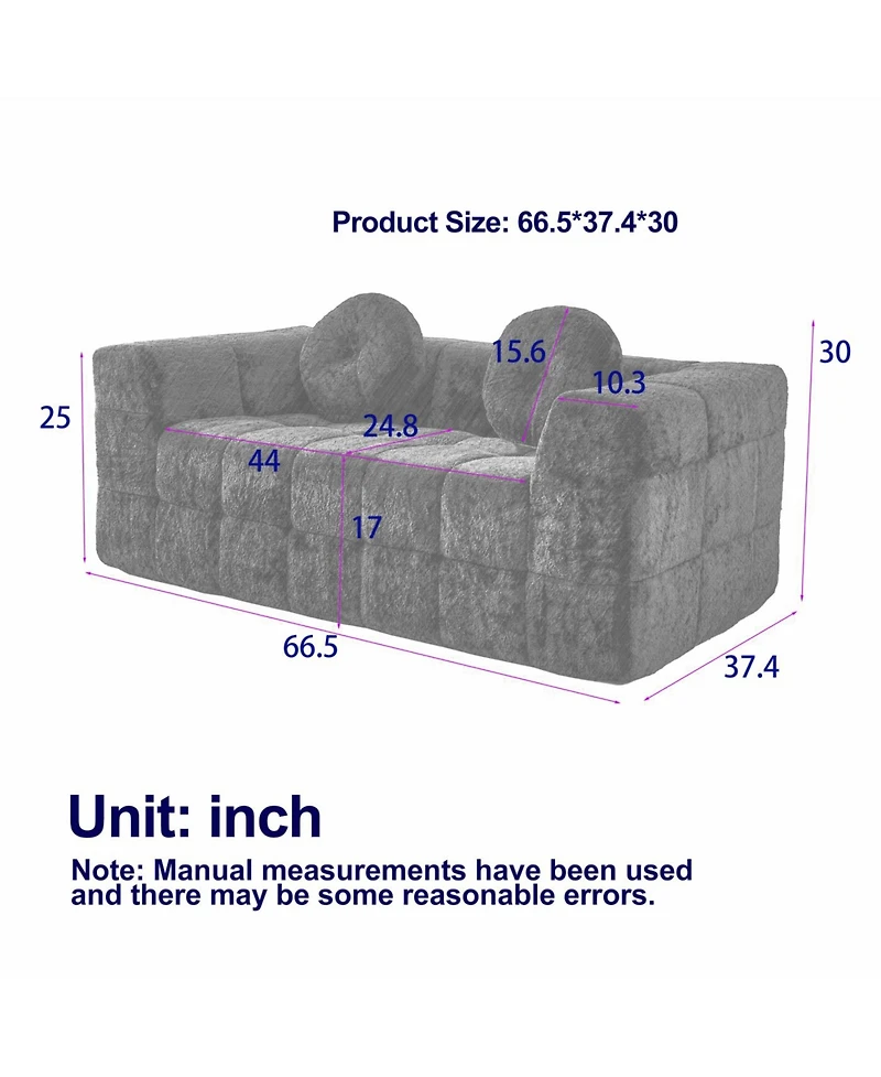 Streamdale Furniture Modern Boneless Couch with Two Circular Throw Pillows, Two-Seater Sofa