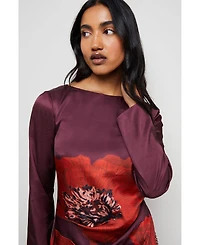 Warehouse Women's Floral Placement Print Satin Midi Dress