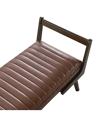 Streamdale 52" Mid Century Walnut Bench with Channeled Upholstered Footrest Stool