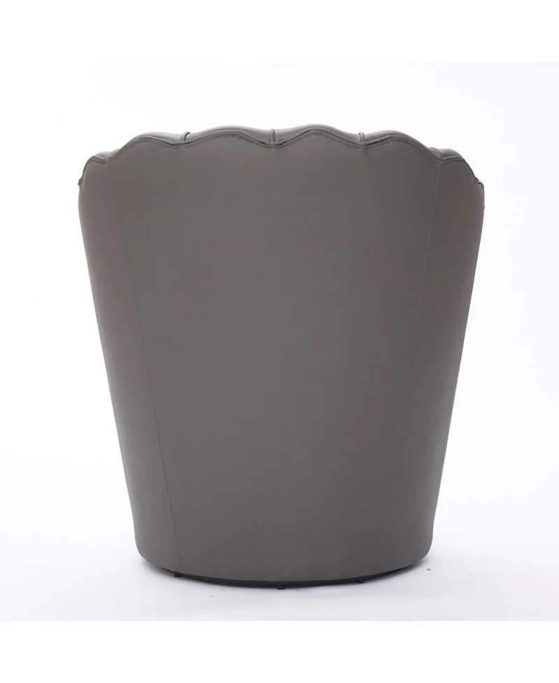 Streamdale Furniture Streamdale Gray Petal Swivel Chair - Genuine Leather Wing-Back Desk Chair, Curved Design