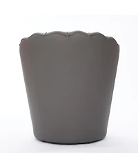 Streamdale Furniture Streamdale Gray Petal Swivel Chair - Genuine Leather Wing-Back Desk Chair, Curved Design