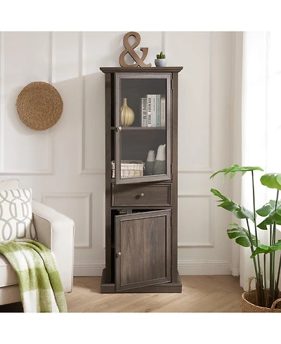 Streamdale Modern Storage Cabinet with Glass Doors & Shelves - Brown Finish