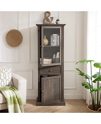 Streamdale Modern Storage Cabinet with Glass Doors & Shelves - Brown Finish