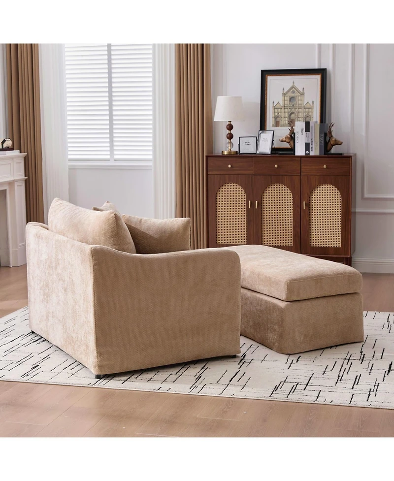 Streamdale Furniture Streamdale Modern Farmhouse Upholstered Accent Chair & Ottoman with Bolster Pillows, Wheat