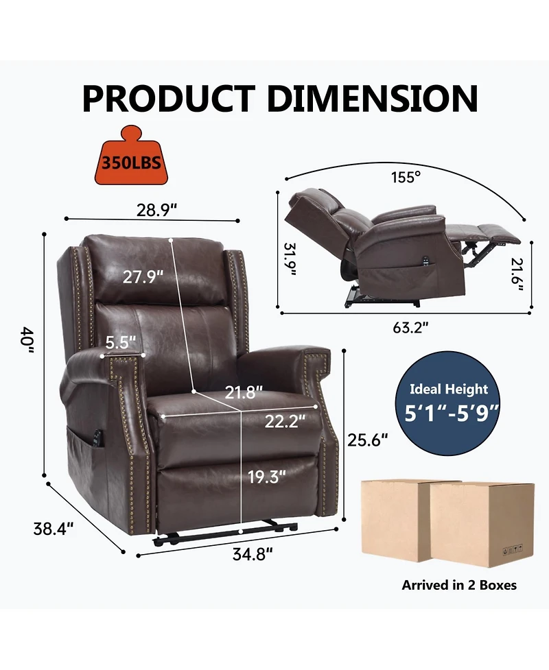 Streamdale Brown Faux Leather Manual Recliner Chair with 8 Vibrating Nodes & 3 Massage Modes