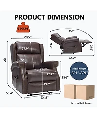 Streamdale Brown Faux Leather Manual Recliner Chair with 8 Vibrating Nodes & 3 Massage Modes