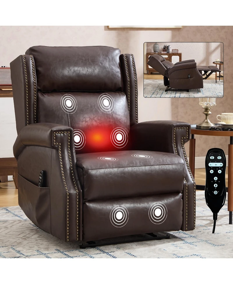 Streamdale Brown Faux Leather Manual Recliner Chair with 8 Vibrating Nodes & 3 Massage Modes