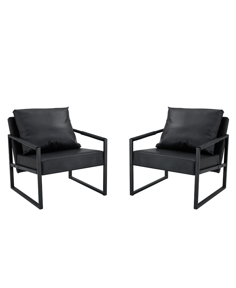 Streamdale Classic Black Pu Leather and Metal Sofa