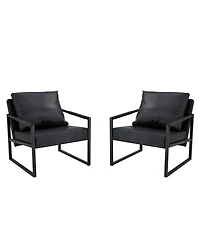 Streamdale Classic Black Pu Leather and Metal Sofa