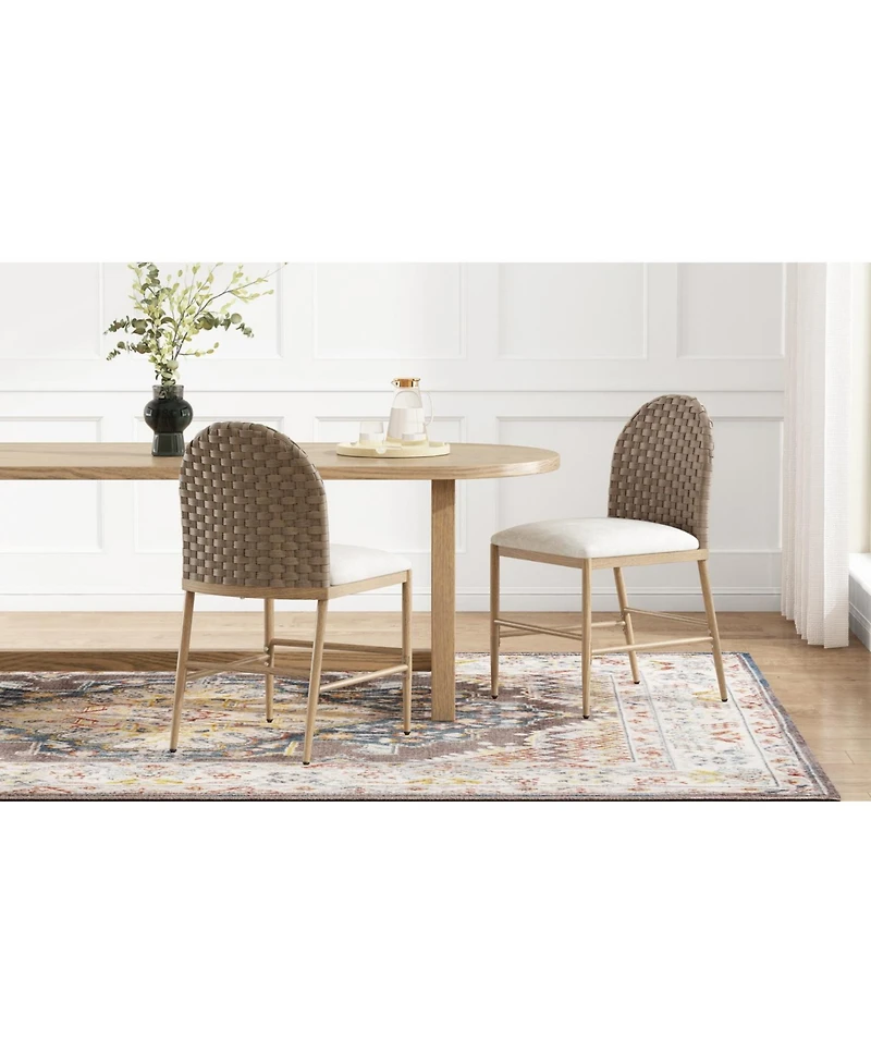 Streamdale Farmhouse Upholstered Dining Chairs Set of 2, Armless Iron Side Chair with Rattan Back, Brown