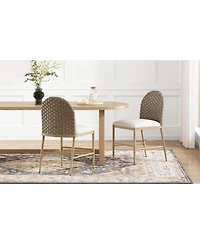 Streamdale Farmhouse Upholstered Dining Chairs Set of 2, Armless Iron Side Chair with Rattan Back, Brown