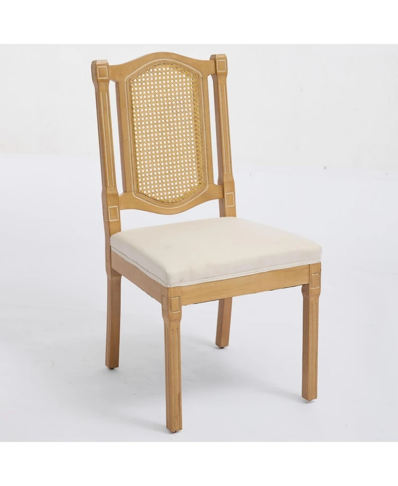 Streamdale Furniture Solid Wood Rattan Back Dining Chair - Natural Linen Cushion