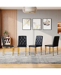 Streamdale 4-pack black Pu ergonomic dining chairs with golden metal legs