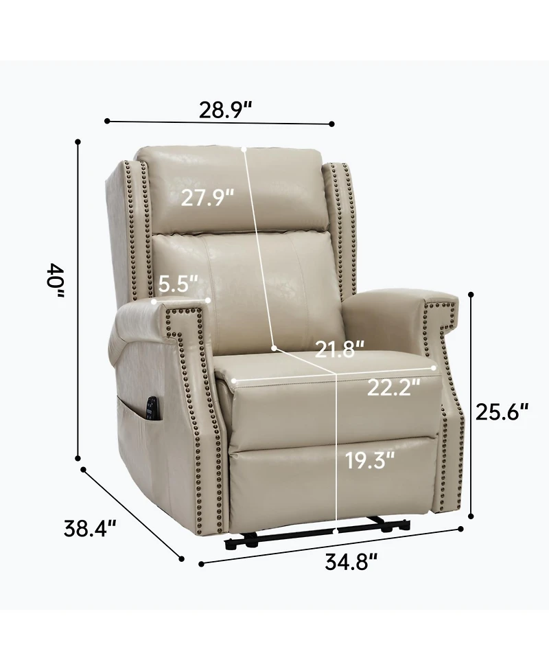 Streamdale Furniture Beige Faux Leather Manual Recliner Chair with 8 vibrating nodes & 3 massage modes.