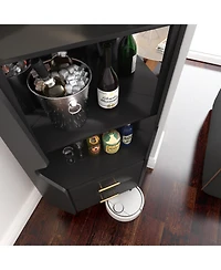 Streamdale Furniture Streamdale Wooden Corner Bar Cabinet with Shelves and Drawers, Mirrored Back - Black