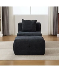 Streamdale Modular Cloud Armless Chair with Ottoman Set, Modern Deep Seat Single Sofa Lounger with Footstool, Charcoal