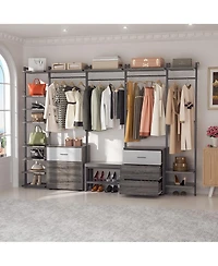 Aheaplus Heavy Duty Closet Organizer System with 6 Drawers, 96 Inch Walk Clothes Rack 14 Shelves, 1200 lbs Capacity