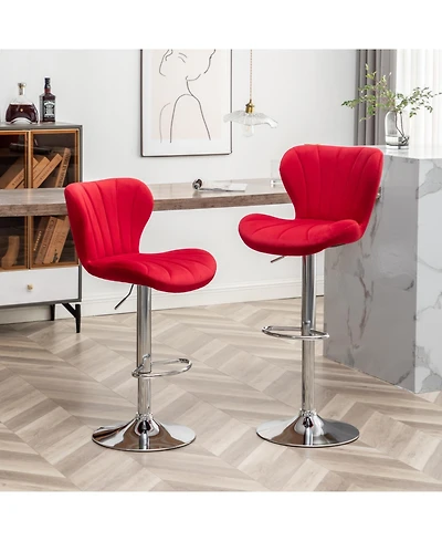 Streamdale Upholstered Adjustable Swivel Barstools in Red, Set of 2