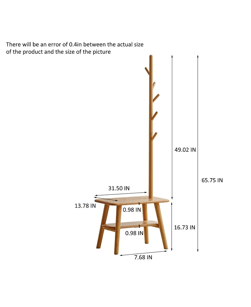 Streamdale Natural Solid Wood Shoe Stool with Cloth Hanger & Storage Bench
