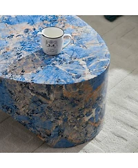 Streamdale Furniture Streamdale The oval natural marble coffee table side table in the living room, blue
